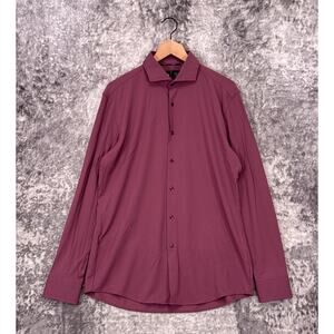 Hugo Boss Shirt Large Mens Slim Fit Pink Long Sleeve Performance Casual Button